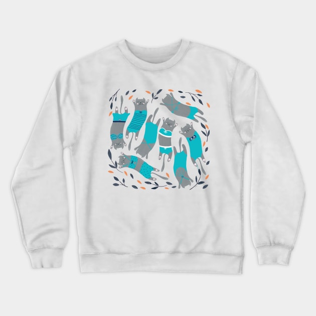 Swimsuit Cats in Teal Crewneck Sweatshirt by thewhimsicalrepose